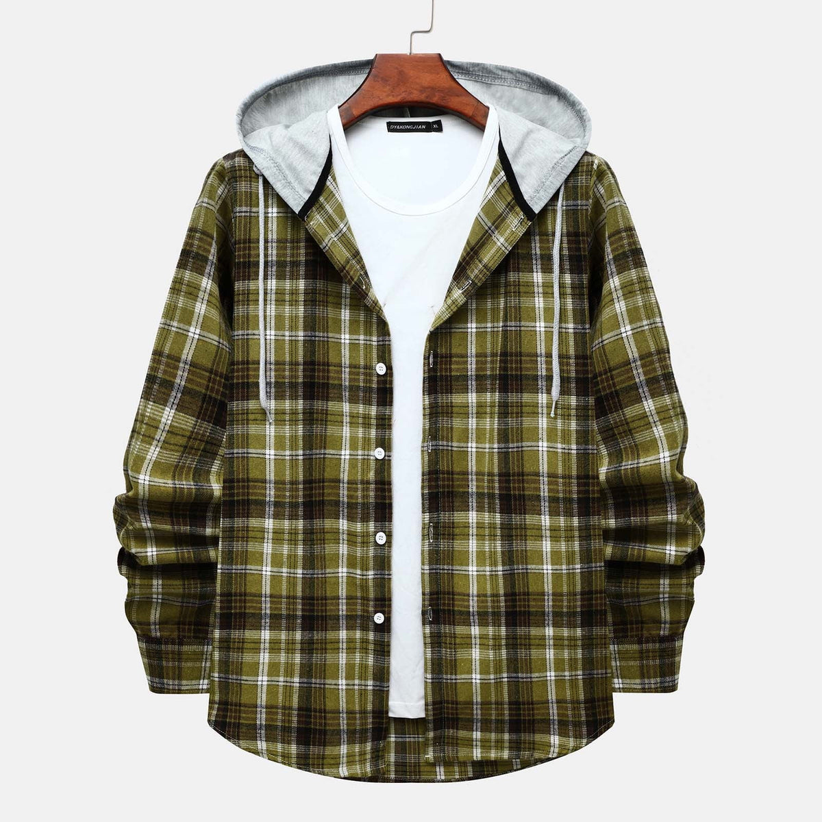 Men'S Flannel Plaid Hooded Shirts Casual Long Sleeve Button down Regular Fit Hooded Shirt Lightweight Thin Jackets Green#01 M