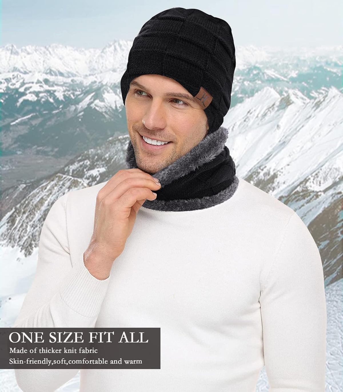 Men'S Winter Beanie Hats Neck Warmer Warm Infinity Scarf