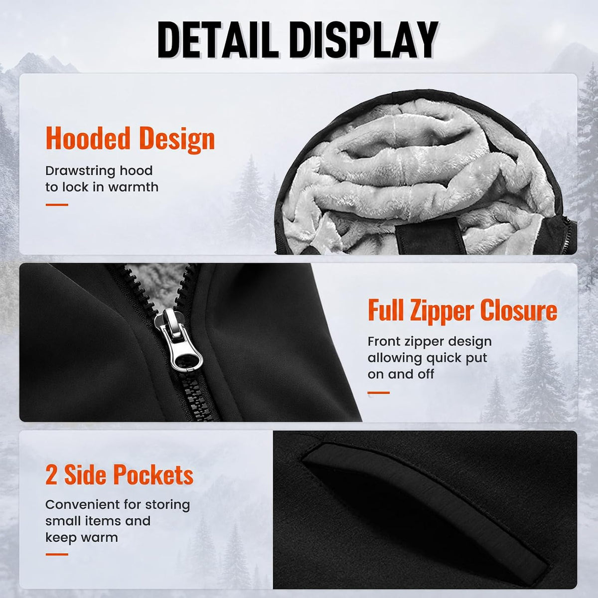 Hoodies for Men Winter Casual Zip up Thick Wool Jacket Heavyweight Coats