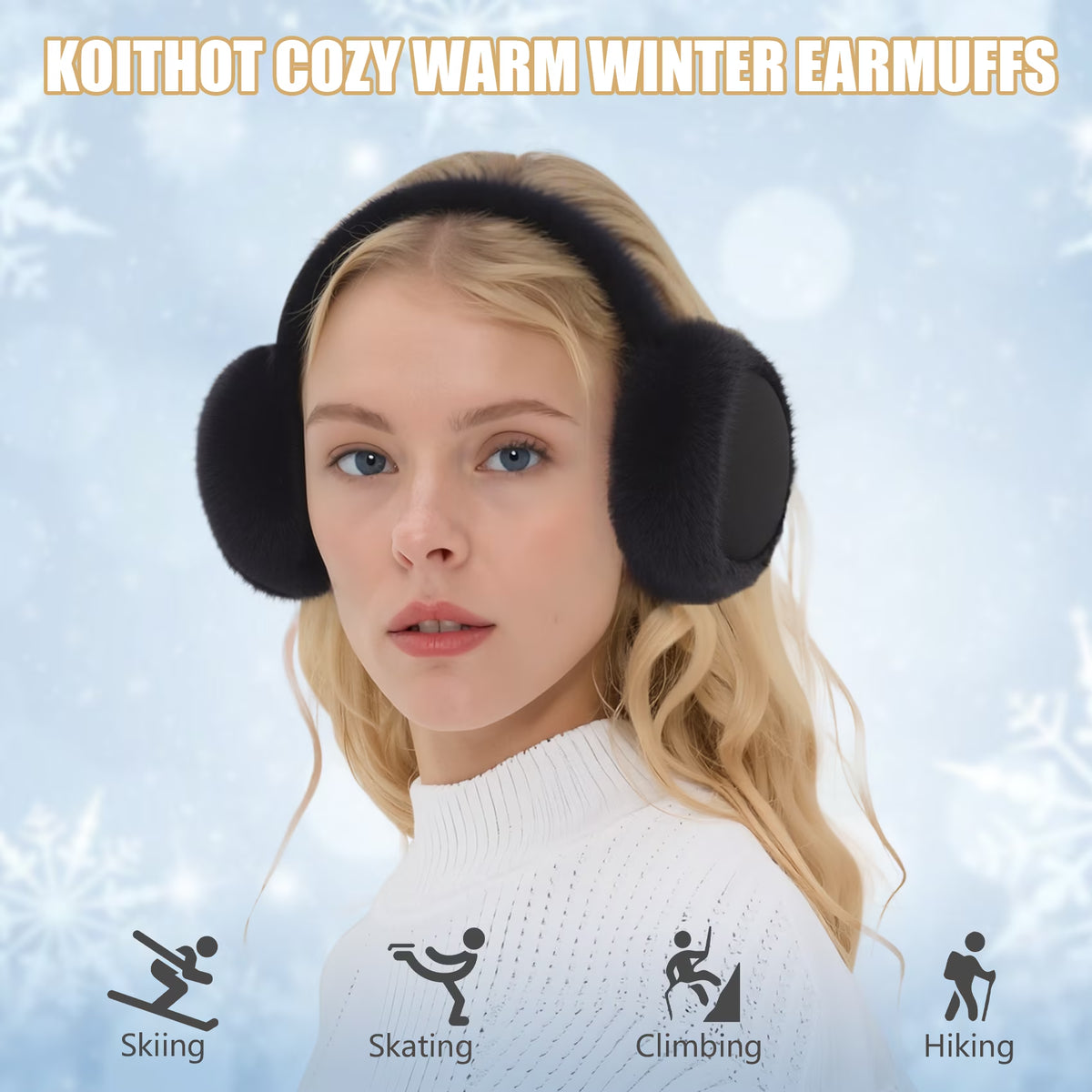 2 Pcs Ear Muffs for Women, Foldable Fluffy Earmuffs with Headband, Multicolor Winter Outdoor Earmuffs