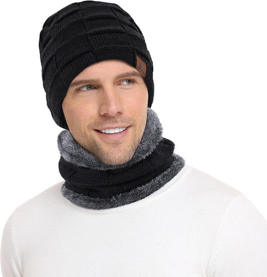 Men'S Winter Beanie Hats Neck Warmer Warm Infinity Scarf