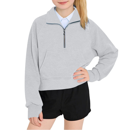Girls Sweatshirts Half Zip Pullover Long Sleeve with Pocket and Thumb Hole Casual Fashion Fall Winter Clothes for Kids 5-14Y