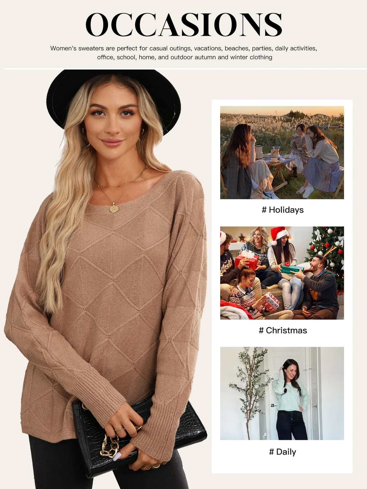 Womens Sweaters Casual Crewneck Long Batwing Sleeve Pullover Sweater Tops Lightweight Knitted Fall Clothes