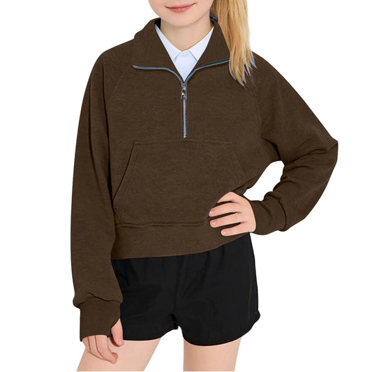 Girls Half Zip Sweatshirt Fleece Pullover Sweatshirts Fall Winter Clothes for Teen Girls Thumb Hole for 5-14 Years