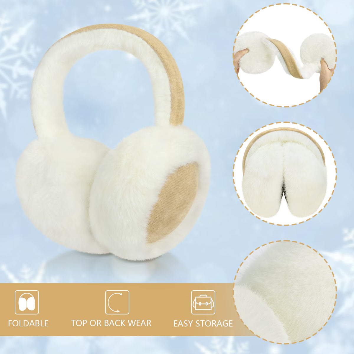 2 Pcs Ear Muffs for Women, Foldable Fluffy Earmuffs with Headband, Multicolor Winter Outdoor Earmuffs