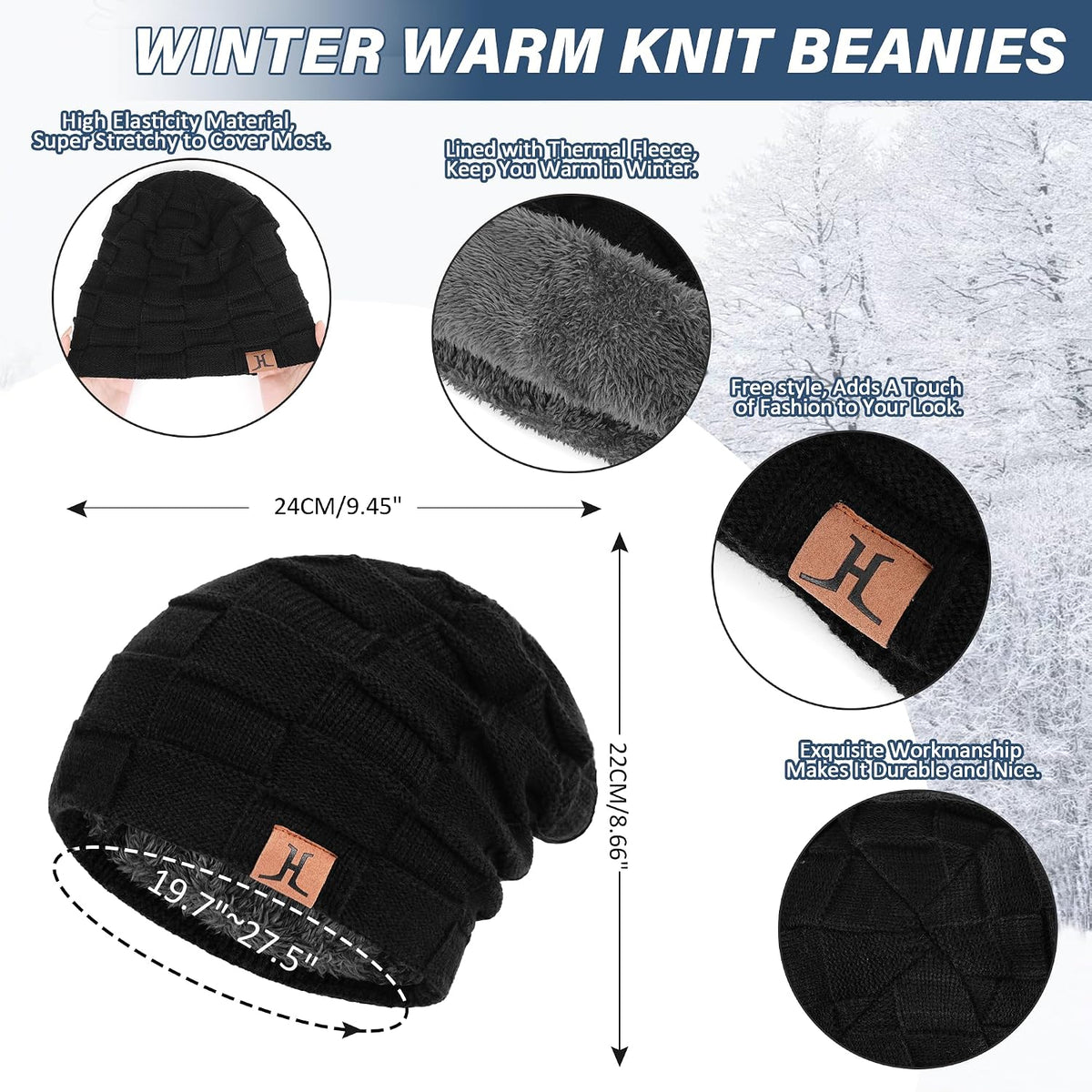 Men'S Winter Beanie Hats Neck Warmer Warm Infinity Scarf