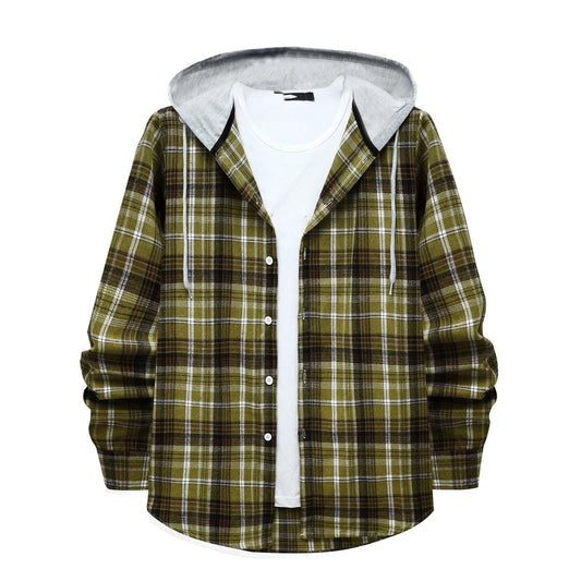 Men'S Flannel Plaid Hooded Shirts Casual Long Sleeve Button down Regular Fit Hooded Shirt Lightweight Thin Jackets Green#01 M