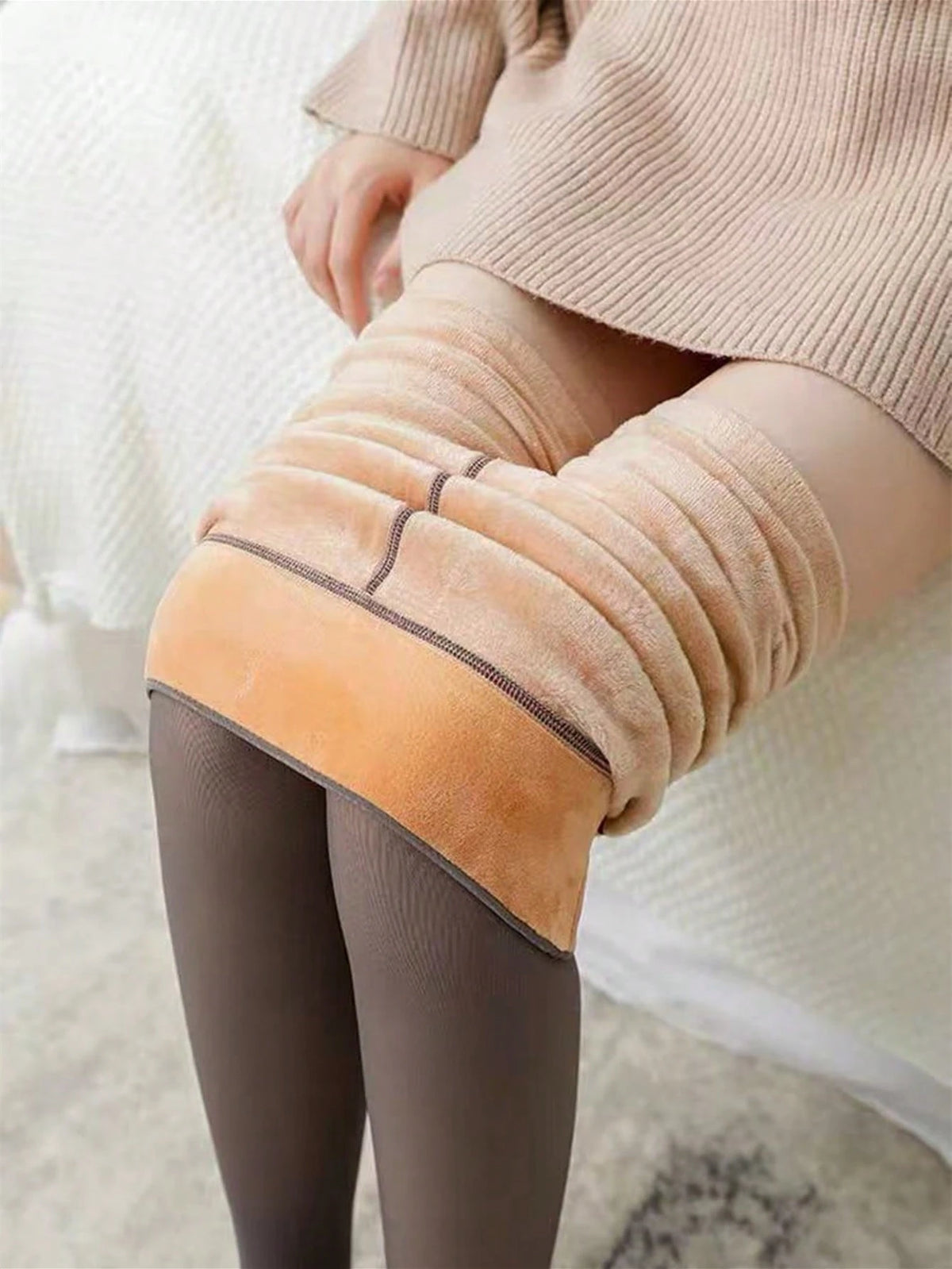 100G Thin Fleece Black Tights for Women, High Waist, Breathable, Slimming, Warm, Leggings, Autumn/Winter