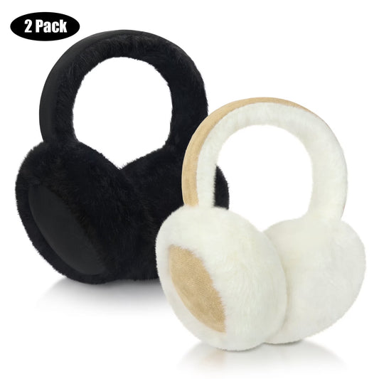 2 Pcs Ear Muffs for Women, Foldable Fluffy Earmuffs with Headband, Multicolor Winter Outdoor Earmuffs