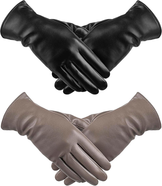 Leather Gloves for Women 2 Pack, Womens Gloves for Cold Weather Wool Lined, Winter Gloves Women Touchscreen Driving