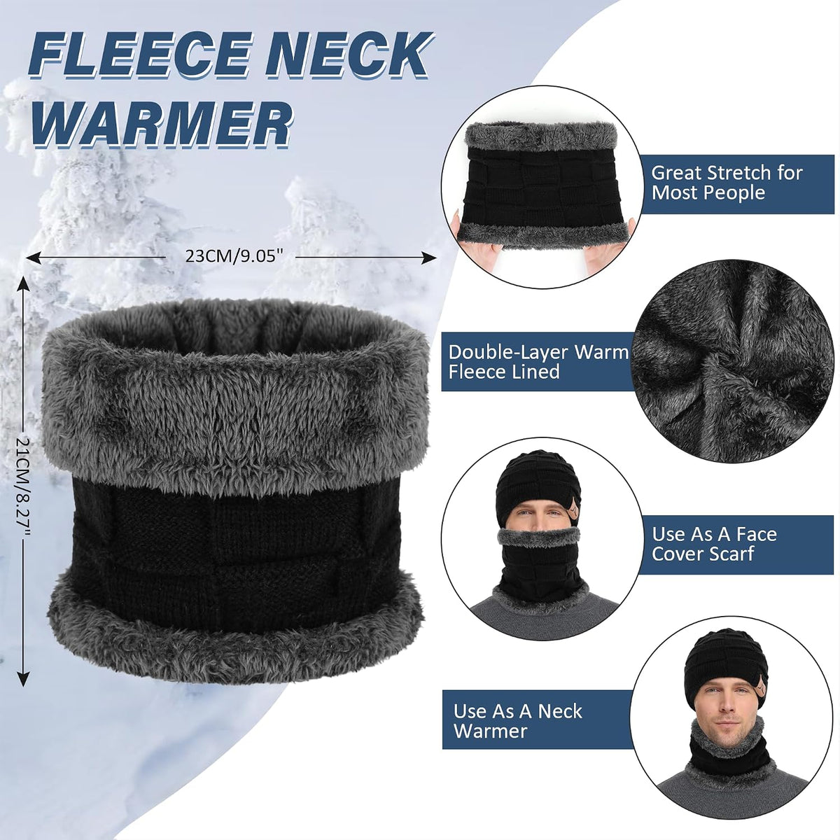 Men'S Winter Beanie Hats Neck Warmer Warm Infinity Scarf