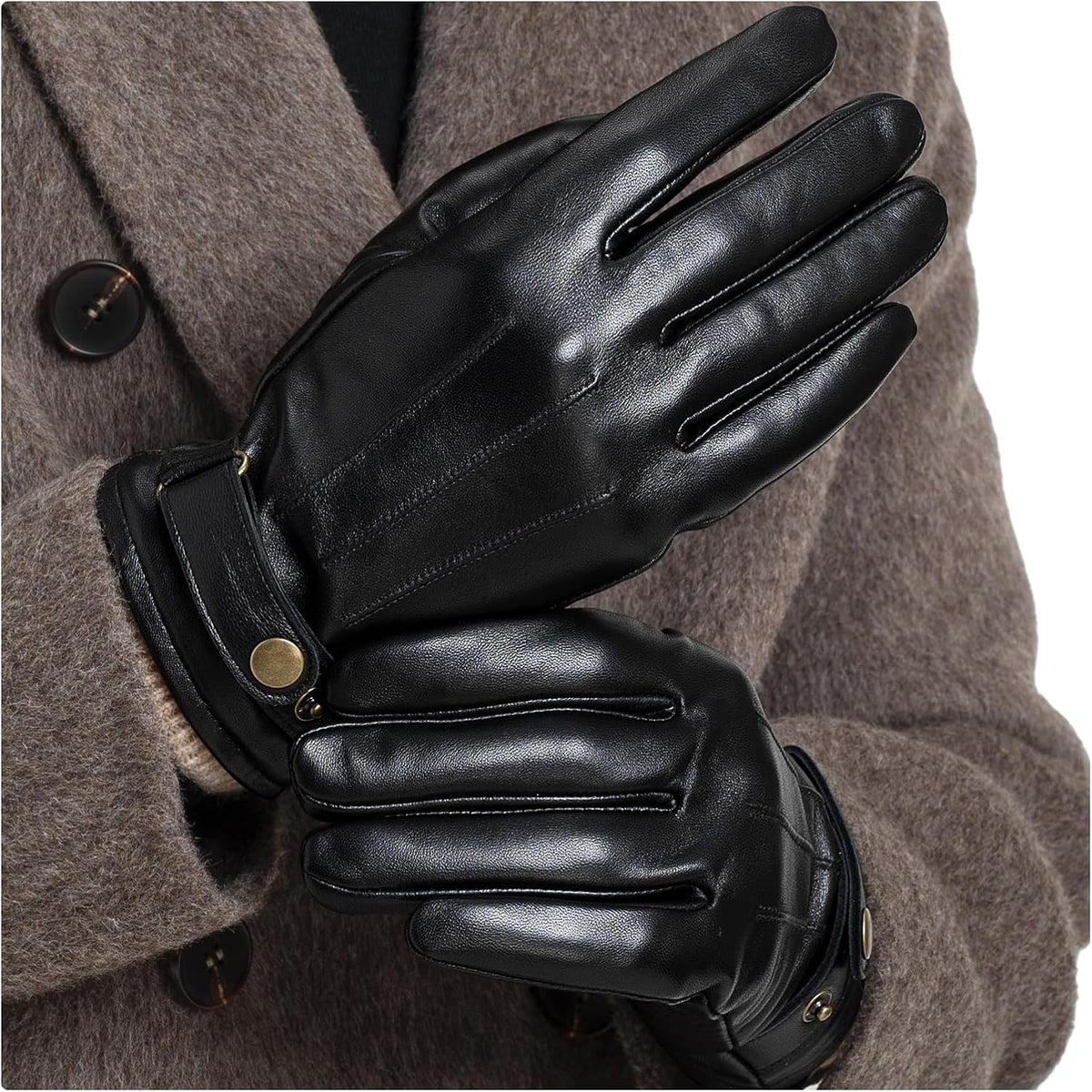Winter Mens Gloves Genuine Nappa Leather Warm Wool Lining Touchscreen