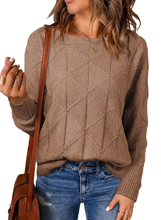 Womens Sweaters Casual Crewneck Long Batwing Sleeve Pullover Sweater Tops Lightweight Knitted Fall Clothes