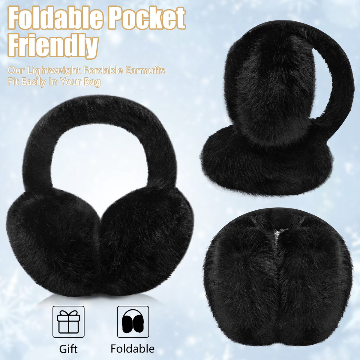 2 Pcs Ear Muffs for Women, Foldable Fluffy Earmuffs with Headband, Multicolor Winter Outdoor Earmuffs