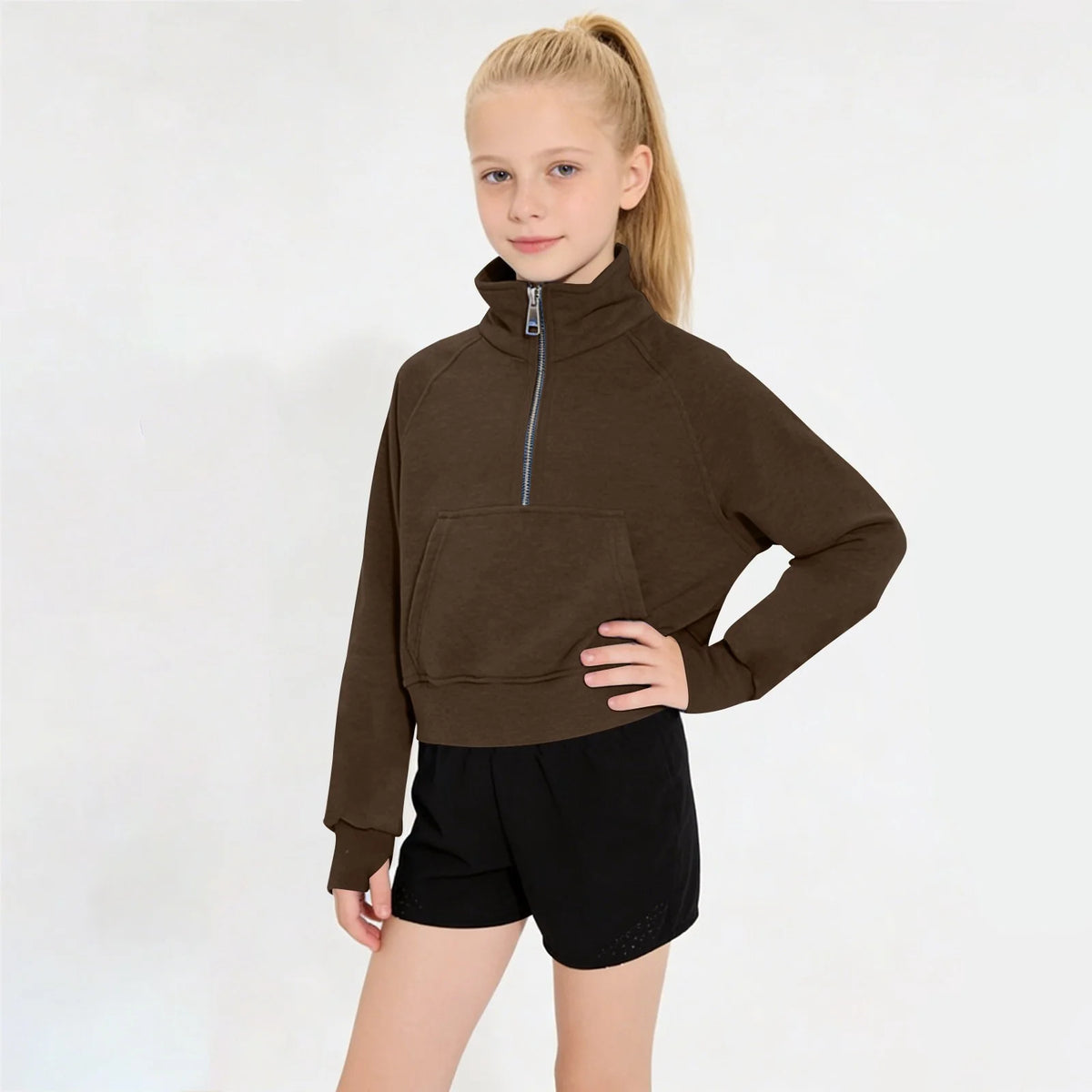 Girls Half Zip Sweatshirt Fleece Pullover Sweatshirts Fall Winter Clothes for Teen Girls Thumb Hole for 5-14 Years