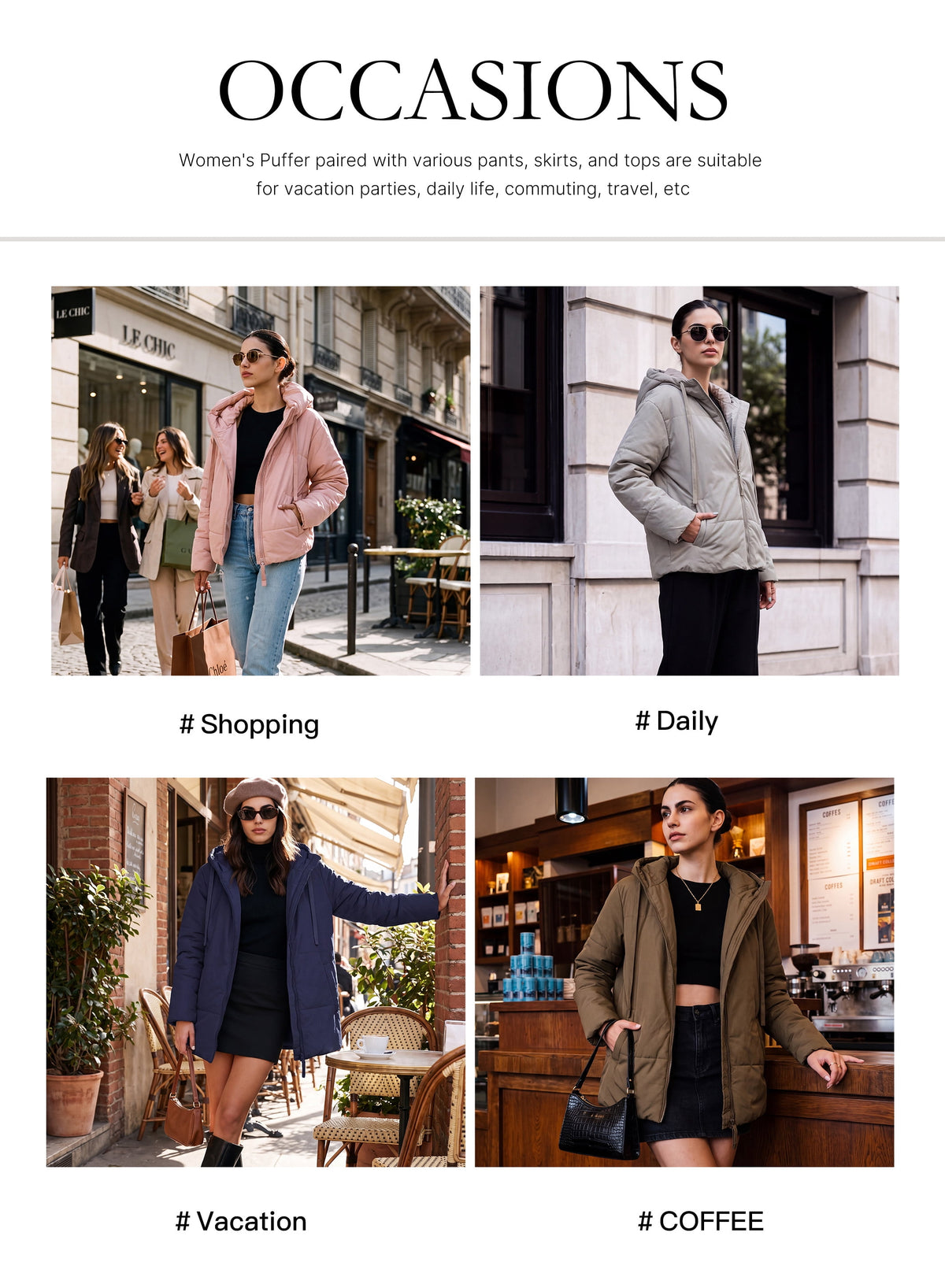 Full Zipper Puffer Jacket for Women Cropped Hooded Puffer Coat Winter Warm with Pockets Petite